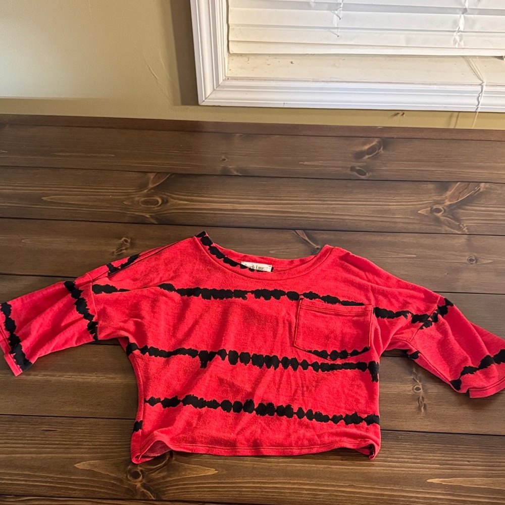Peach Love California Red and Black Tie-Dye Blouse
